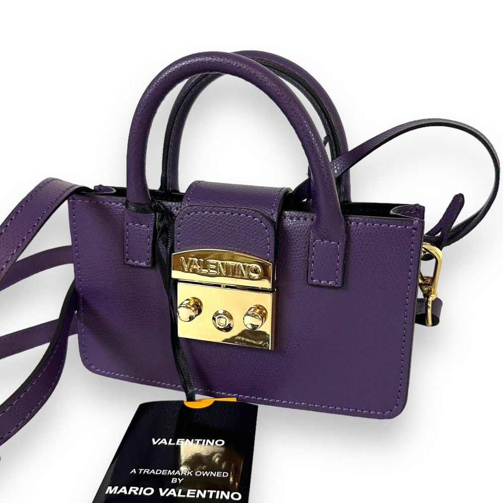 NWT Valentino Crossbody Bag Poppy Bonbonniere Micro Grained Purple Leather Purse
